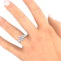 Personalisierter 925 Silber Geburtsstein Diagonaler Traumring mit Herz Ring – Namensgravur & Innengravur, perfekte Geschenk für Sie