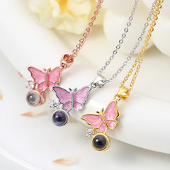 Personalisierte Projektion Kette mit Foto drin im Stein - Emaille Schmetterling