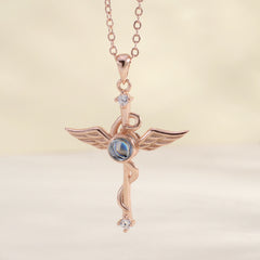 Personalisierte Silber Medizinische Engel Engelsflügel & Äskulapstab Kette mit Bild im Stein – Schutz & Erinnerung für Sie