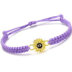 Personalisierte Goldener Sonne Sonnenblume Armband mit Bild im Stein - Verstellbares handgefertigtes Flecht Segeltau Armband Geschenk