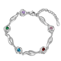 Personalisiertes Rosen Armband mit Namen & Geburtssteinen – Wählbar mit 1–6 Rosen, bedeutungsvolles Geschenk für sie