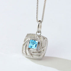 Personalisierte 925 Silber Foto Medaillon Kette – Unendlichkeits Quadratischer Anhänger mit blauem Zirkonia, Erinnerungs Geschenk für Frauen