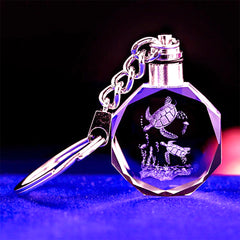 Personalisierte Kristall Schlüsselanhänger - Achteckiger Runder Anhänger mit Gravur 2D/3D-Skizzenfoto,Erinnerungs Geschenk