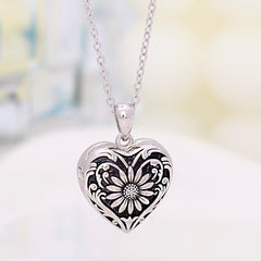 Personalisierte 925 Silber Medaillon Halskette mit Foto –Gänseblümchen Herz Anhänger