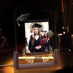 Personalisierter Beleuchteter LED Bilderrahmen mit Fotos & Gravur - Abschlussabzeichen, Schulabschluss Erinnerungsgeschenk