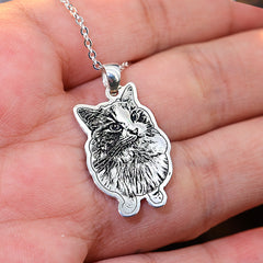 925 Sterling Silber Personalisierte Skizzen-Halskette – Gravur von Haustier, Person oder Symbol, mit Text & Geschenkbox