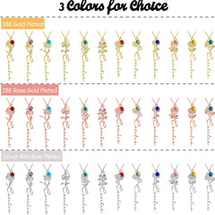 Personalisierte Y-Kette mit vertikalem Namensanhänger, Geburtsblume & Geburtsstein – Perfektes Geschenk