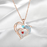 Personalisierte Geburtssteinkette mit Namensgravur – Delfin jagt Wellen Herz Anhänger, Kreative Geschenke für Familie & Team