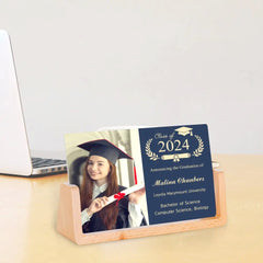 Personalisierter Holz oder Acryl Fotorahmen zur Erinnerung Schulabschluss, Individueller mit Gravur – Foto, Name, Hochschule, Studiengang