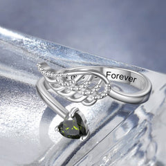 Personalisierter offener Ring mit Herz-Geburtsstein und Engelsflügel Innengravur Ring – Perfektes Geschenk für Sie zum Muttertag Jahrestag