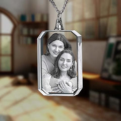 Personalisierte 2D/3D Foto Kette - Rechteckiger Kristall Anhänger,Erinnerungs Schmuck Geschenke für Männer und Frauen