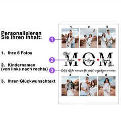 Personalisierter Beleuchteter Bilderrahmen Mit 6 Fotos, Kindernamen & Wunschtext - MOM Vorlage, Erinnerungs Geschenk für Mama oder Mutter