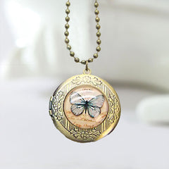 Personalisierte Foto Medaillon Runder Kette mit antiker Kupferblumenrelief & Resin Schmetterling Vogel Eiffelturm,Erinnerungs Geschenk