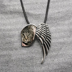 925 Silber Personalisierte Foto Medaillon Kette – 3D Engelsflügeln Anhänger, Wächter Geschenke für Männer