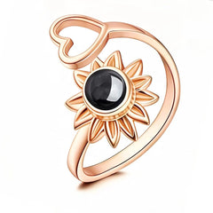 925 Silber Sonnenblumen-Sonnen Herz Fotoprojektion Ring mit Bild im Stein– Perfekte Geschenk für Sie