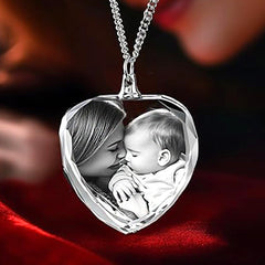 Personalisierte 2D/3D Kristall Foto Halsketten - Einfacher Herz Anhänger,Erinnerungs Schmuck Geschenke für Männer und Frauen