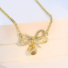 925 Silber 3D Schleifen Projektion Kette mit bild im Stein - Personalisiertes Geschenk für Sie