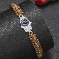 Personalisierte Hamsa Hand Schutzamulett Armband mit Bild - Fatimas Hand mit bösem Blick, Amulett Gedenkgeschenk mit Erinnerungen