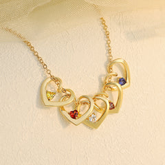 Personalisierte Namenskette mit Geburtsstein – Herz-an-Herz Anhänger, Kreative Geburtstagsgeschenke für sie