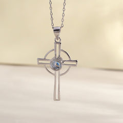 925 Silber Ring Keltisches Kreuz Projektion Kette mit Bild im Stein – Personalisierbar Erinnerungsgeschenk mit Foto & Gravur