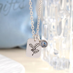 925 Silber Geburtsblume Gravur Projektionskette mit Bild im Stein, Personalisierte Fotogeschenke für Sie Ihn