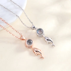 Personalisierte 925 Silber Delfin Wal Fisch Projektion Kette mit bild im Stein - Gravur Foto Geschenk für Sie