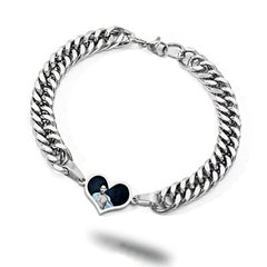 Personalisierte Robuste Seitenkette Schwarzer Herz Armband mit verstecktem Bild - Thermoaktive Foto