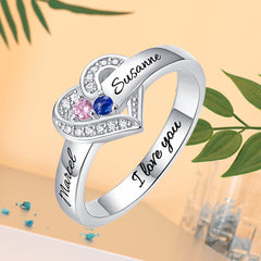 Personalisierter Geburtsstein Ring mit Gravur - Juwel im Herzen, Heiratsantrag Freundschaftsring Familienring, Muttertag Geburtstagsgeschenk