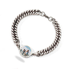 Personalisierte Moderne Dicke Stahlkette Schwarzer Runden Armband mit verstecktem Foto & Gravur - Perfekte Geschenk für Männer