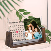Personalisierter Acryl-LED-Bilderrahmen mit Holzsockel – Individueller Kalender, Foto & Botschaft, Perfektes Geschenk für Muttertag & Jubiläum