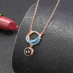 925 Silber Mond & Stern Damen Projektionskette – Kette mit Bild im Stein, Personalisierte Fotogeschenke für Sie