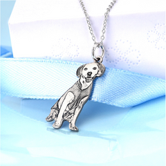 925 Sterling Silber Personalisierte Skizzen-Halskette – Gravur von Haustier, Person oder Symbol, mit Text & Geschenkbox