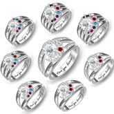 Personalisierter 925 Silber  Sonne Mond Ring mit Geburtssteinen und Gravur – Perfekte Geschenk für Sie