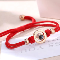 925 Silber Personalisierte Paar Armbänder mit Bild im Stein - Kreis mit Gravur 'LOVE', Romantisches Geschenk für Paare & Freunde