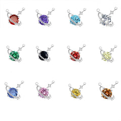 Sterlingsilber Personalisierte Geburtsstein Saturn kette – Runder Zirkonia Planeten Anhänger mit Sternen, Geschenke für Sie