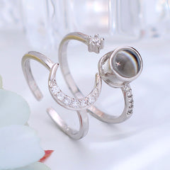925 Silber Personalisierter Ring mit Bild – Sonne-Mond-Partnerring mit Foto und Gravur, Offener Ring für Paare