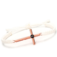 925 Silber Personalisierte Handgemachtes Geflochtenes Armband mit Bild im Stein - Sterlingsilber Kreuz Anhänger