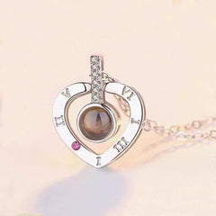 925 Silber Personalisierte Herz Projektionskette – Drehbares Design mit Foto im Stein, Symbol für Ewige Liebe