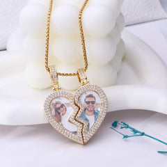 Personalisierte Magnetischer Herz Anhänger, geteilt in zwei Hälften – Foto Kette für Paare Besties