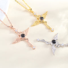 Personalisierte Silber Medizinische Engel Engelsflügel & Äskulapstab Kette mit Bild im Stein – Schutz & Erinnerung für Sie