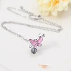 Personalisierte Projektion Kette mit Foto drin im Stein - Emaille Schmetterling