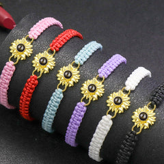 Personalisierte Goldener Sonne Sonnenblume Armband mit Bild im Stein - Verstellbares handgefertigtes Flecht Segeltau Armband Geschenk