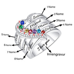 Personalisierter Geburtsstein Ring mit Gravur - Juwel im Herzen, Heiratsantrag Freundschaftsring Familienring, Muttertag Geburtstagsgeschenk