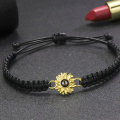 Personalisierte Goldener Sonne Sonnenblume Armband mit Bild im Stein - Verstellbares handgefertigtes Flecht Segeltau Armband Geschenk