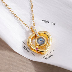 925 Silber Personalisierte Herz Projektionskette – Drehbares Design mit Foto im Stein, Symbol für Ewige Liebe