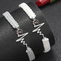 925 Silber Personalisierte Sonne Kreis Armband mit Bild im Stein - Verstellbares handgefertigtes Flecht Segeltau Armband