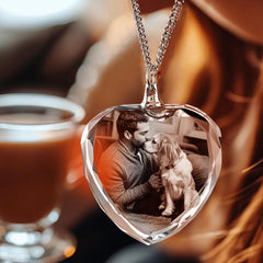 Personalisierte 2D/3D Kristall Foto Halsketten - Einfacher Herz Anhänger,Erinnerungs Schmuck Geschenke für Männer und Frauen