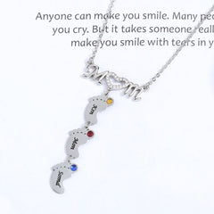 Personalisierte Namenskette mit Geburtsstein MOM & Babyfuß Anhänger– Perfekte Geschenk für Mom Oma Sie