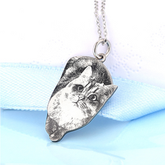 925 Sterling Silber Personalisierte Skizzen-Halskette – Gravur von Haustier, Person oder Symbol, mit Text & Geschenkbox
