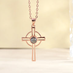 925 Silber Ring Keltisches Kreuz Projektion Kette mit Bild im Stein – Personalisierbar Erinnerungsgeschenk mit Foto & Gravur